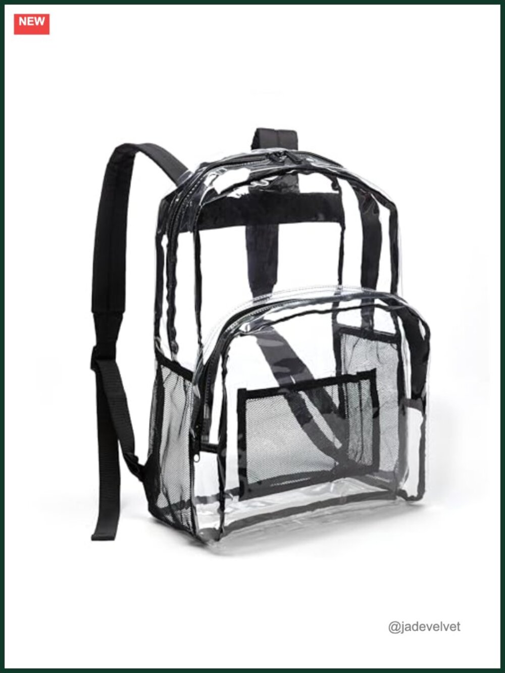 Clear Water-Resistant PVC Plastic Backpack, Reinforced Straps, School & Travel